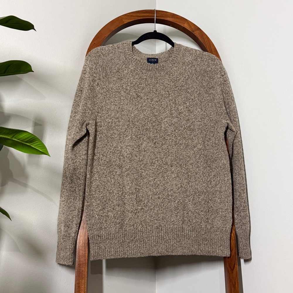 J. Crew SMALL Marled Tan Crewneck sweater in supersoft lambswool Style AA027